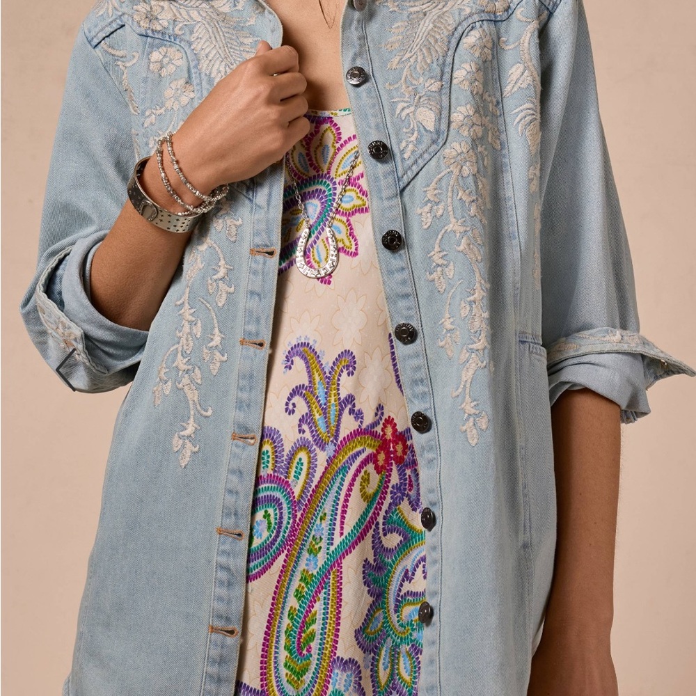 JOHNNY WAS - NWT Blue (soft) Embroidered Denim Kamala Jacket—